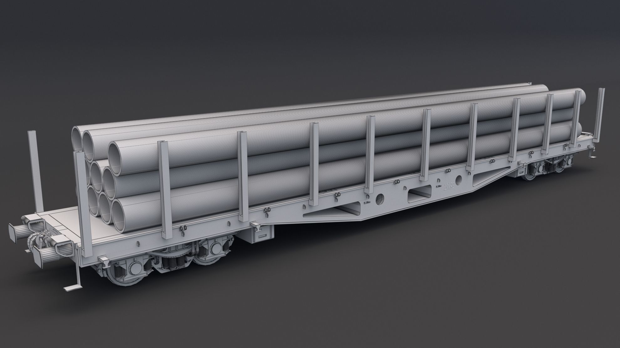 Flat Rail Car with pipes 3D model_5