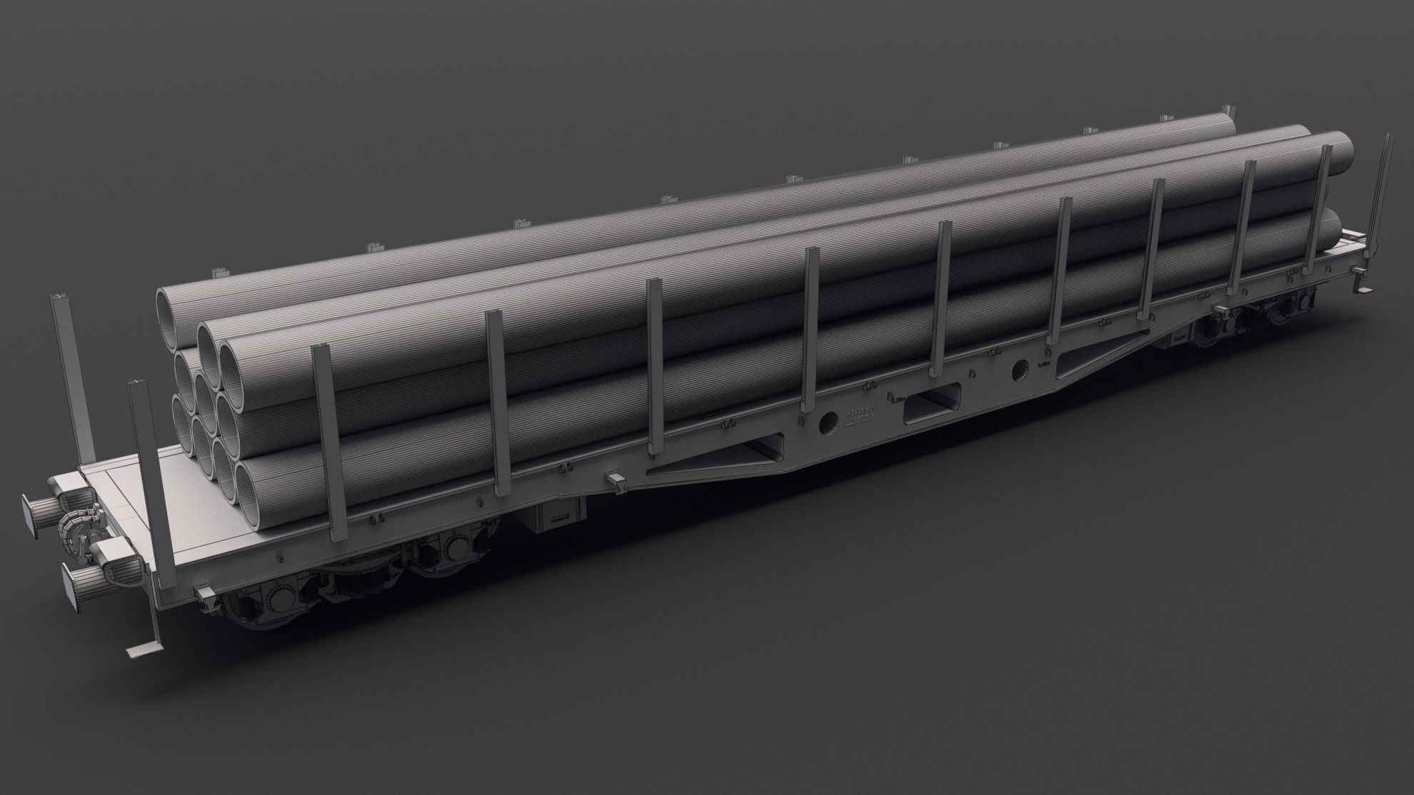 Flat Rail Car with pipes 3D model_7