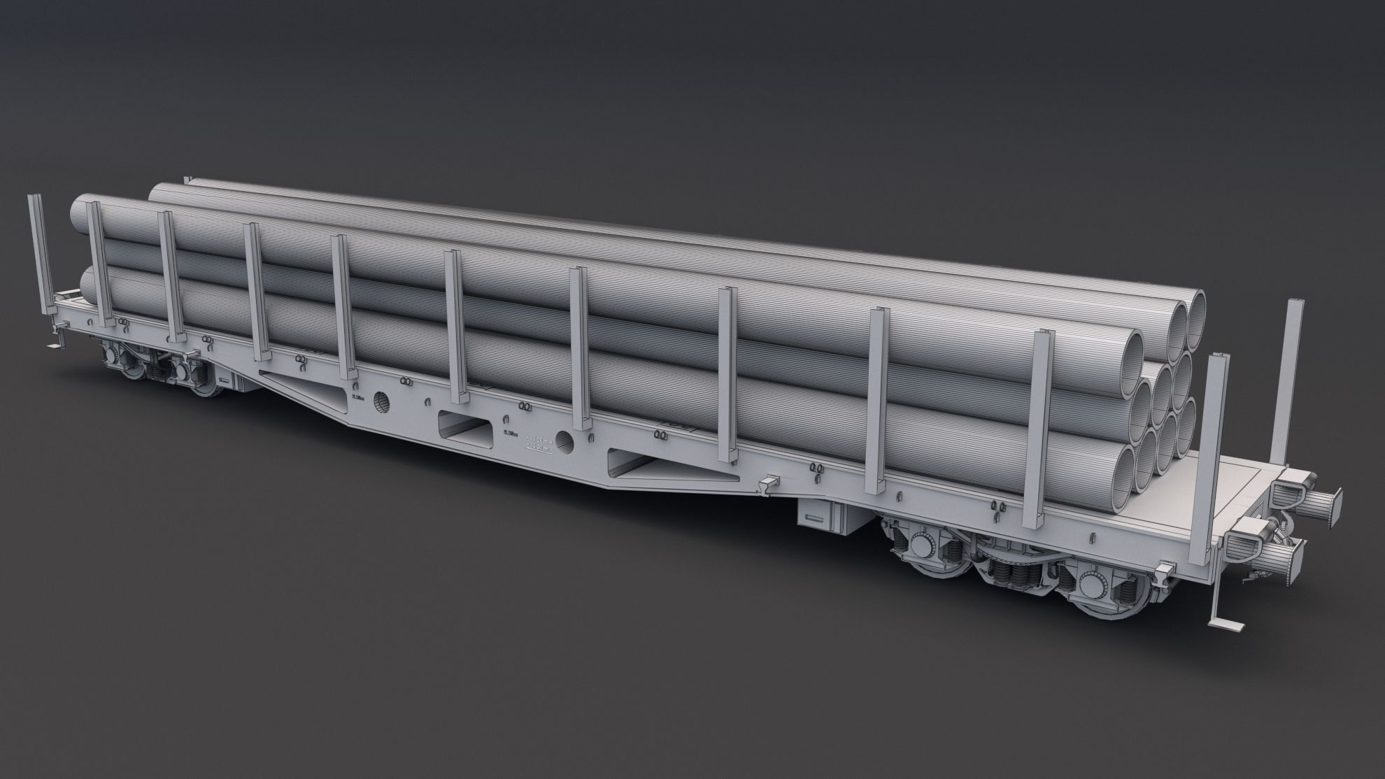 Flat Rail Car with pipes 3D model_6