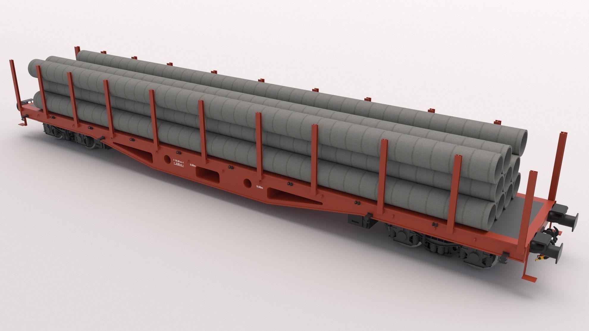 Flat Rail Car with pipes 3D model_4