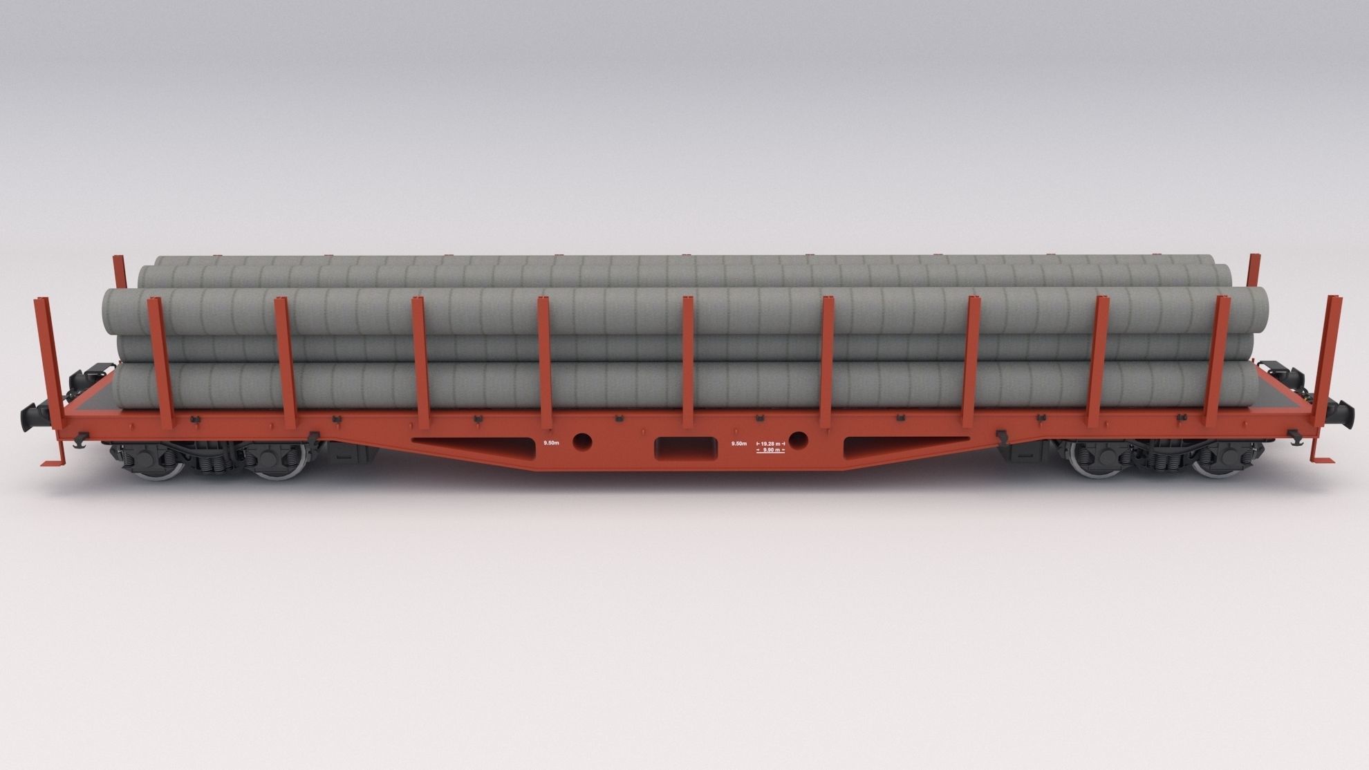 Flat Rail Car with pipes 3D model_3