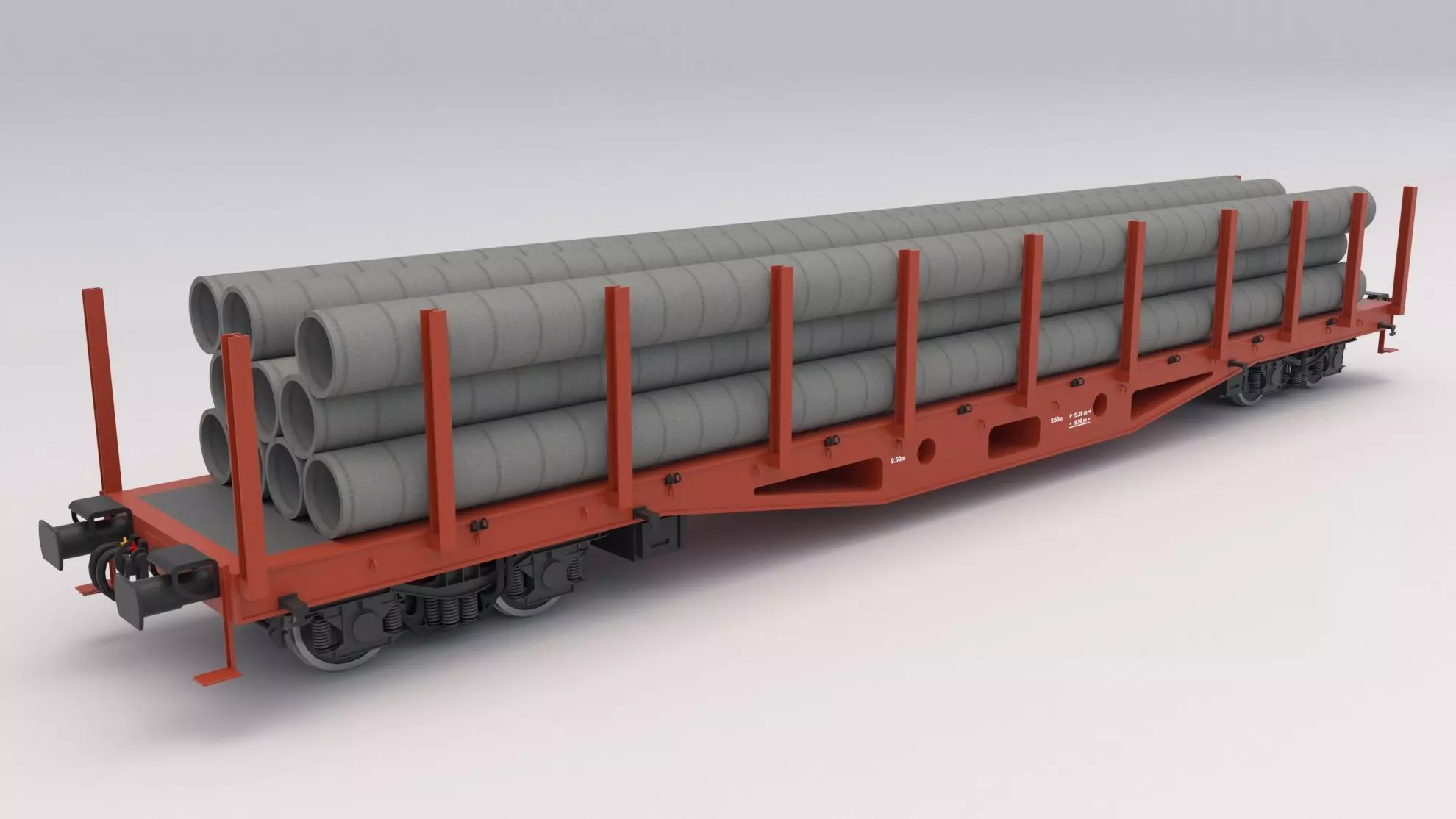 Flat Rail Car with pipes 3D model_0