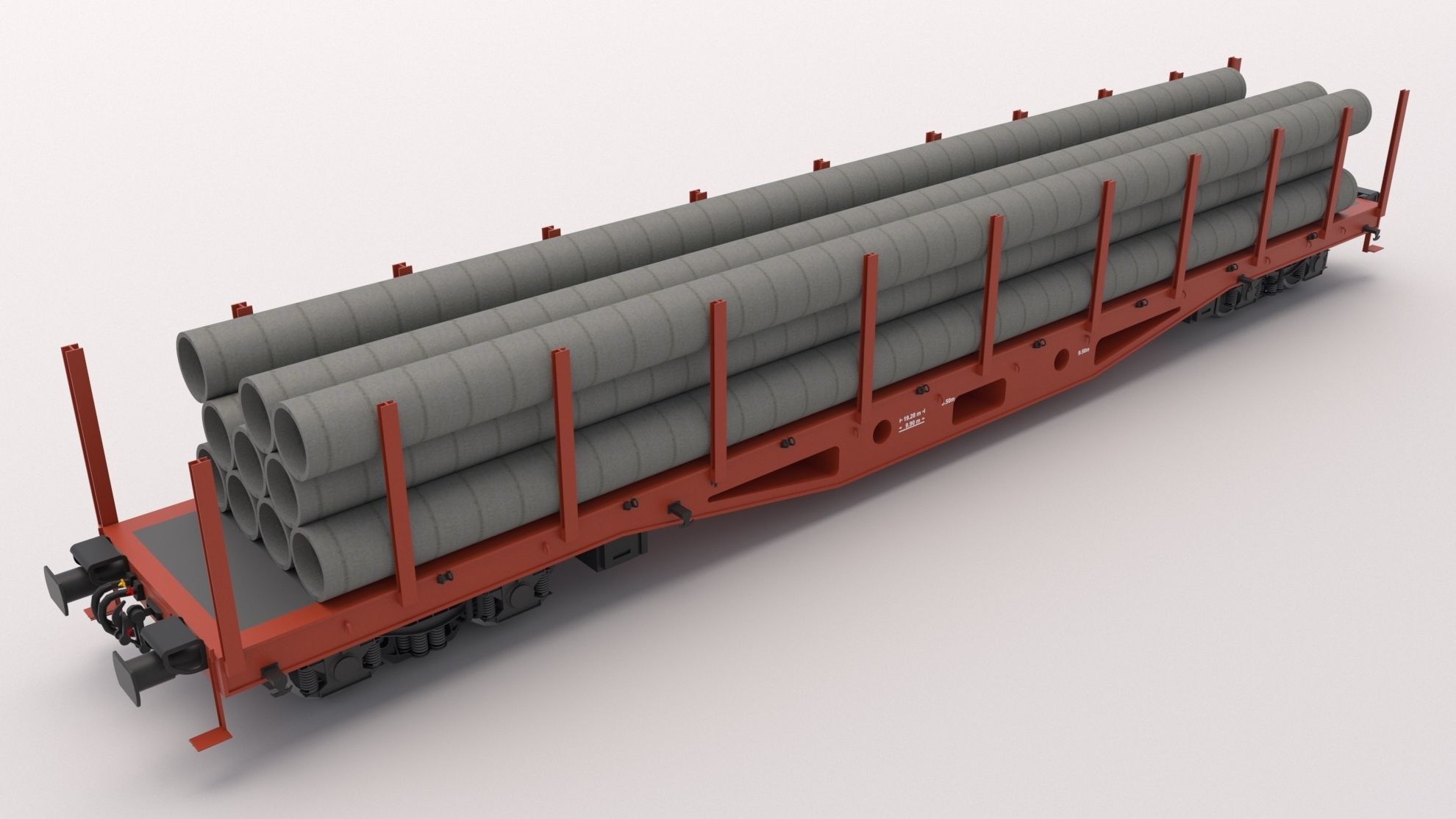Flat Rail Car with pipes 3D model_2
