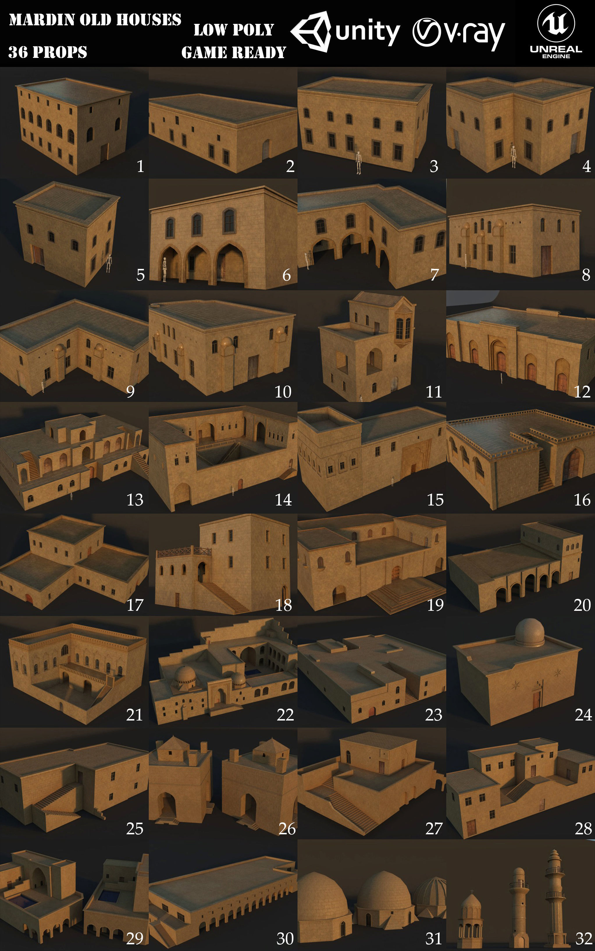 36 Mardin Old Houses Set Buildings 3D model Low-poly 3D model_3