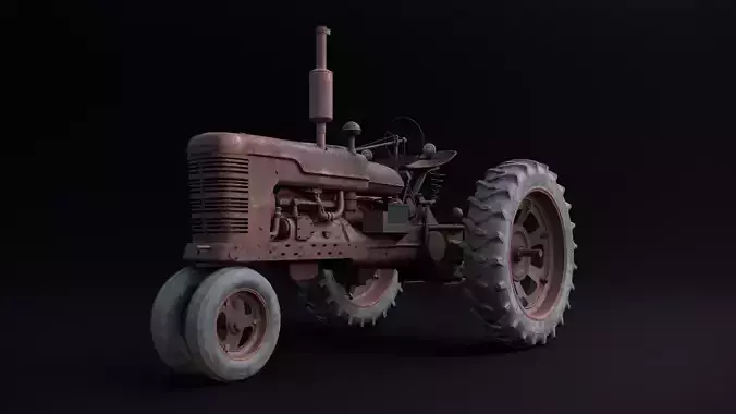 Old Tractor Model with Rusty Texture and Controllers 3D model