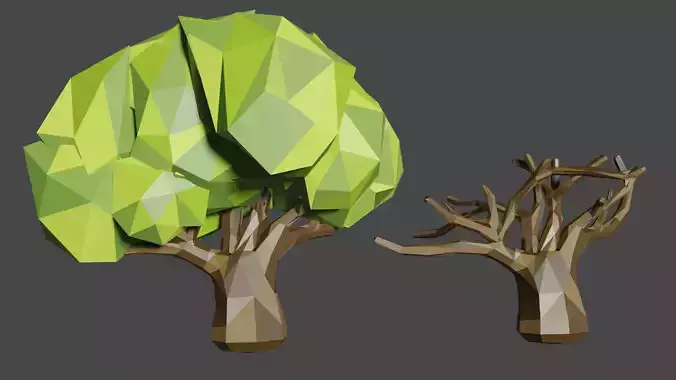 Tree set Low-poly 3D model two trees in low polygonal style