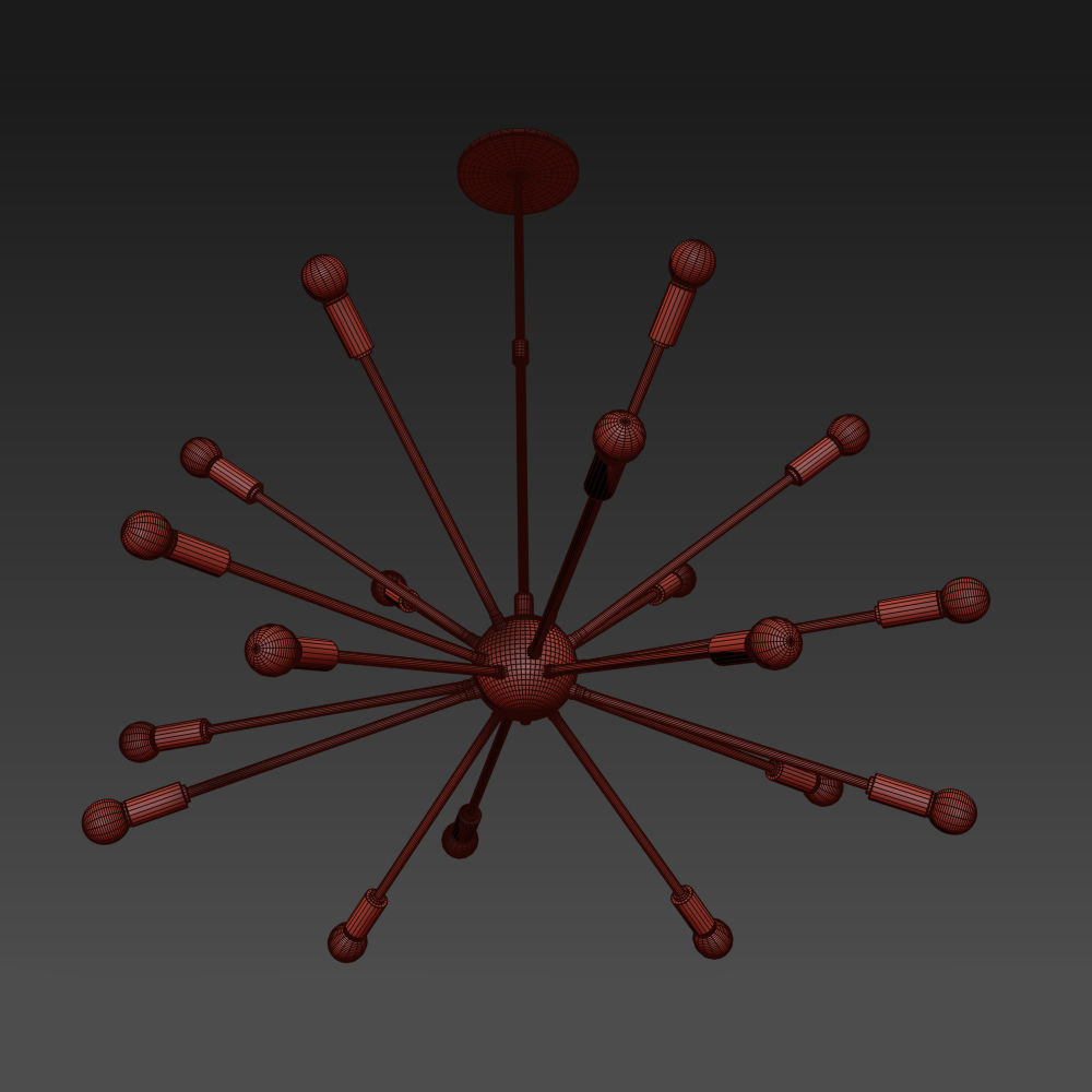 Mid Century Brass Sputnik Chandelier 3D model_1