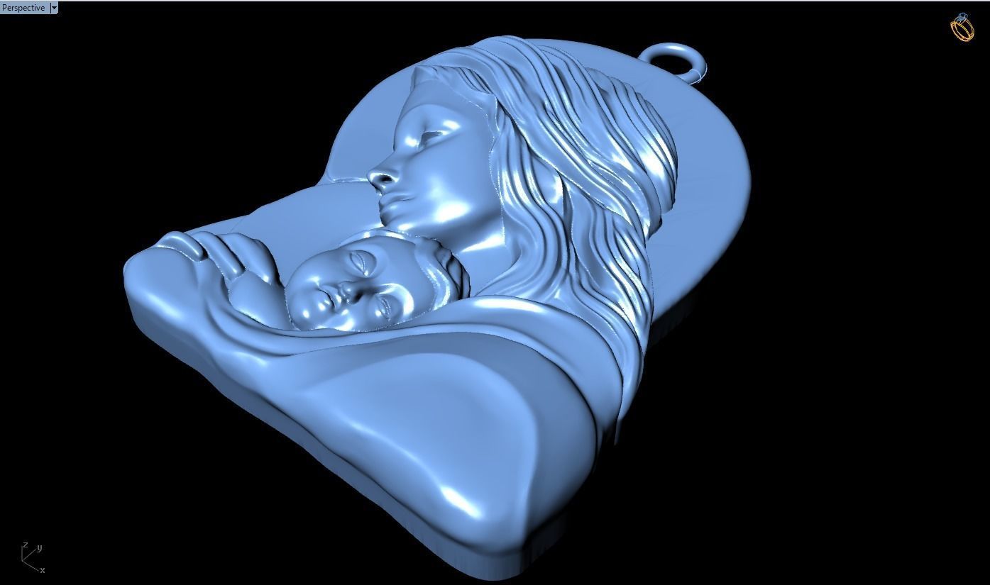 Virgin Mary and Child Pendant - Religious Catholic Jewelry 3D print model_11