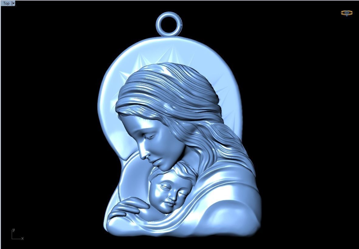 Virgin Mary and Child Pendant - Religious Catholic Jewelry 3D print model_5
