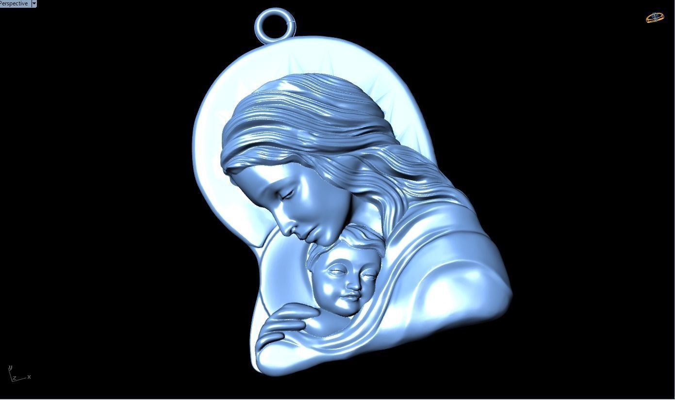 Virgin Mary and Child Pendant - Religious Catholic Jewelry 3D print model_12