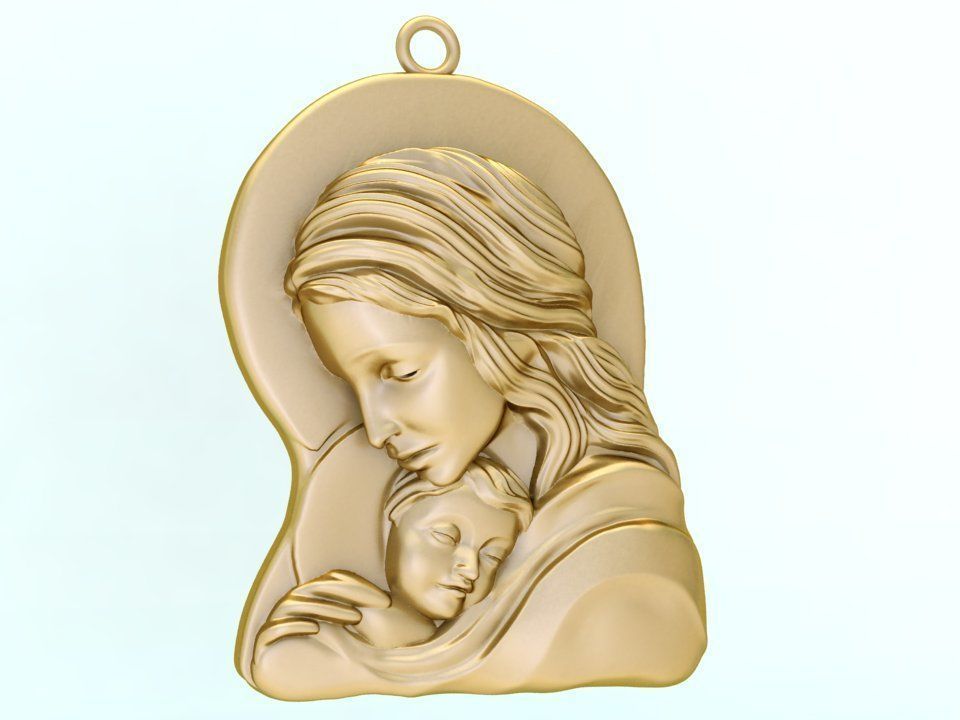 Virgin Mary and Child Pendant - Religious Catholic Jewelry 3D print model_2