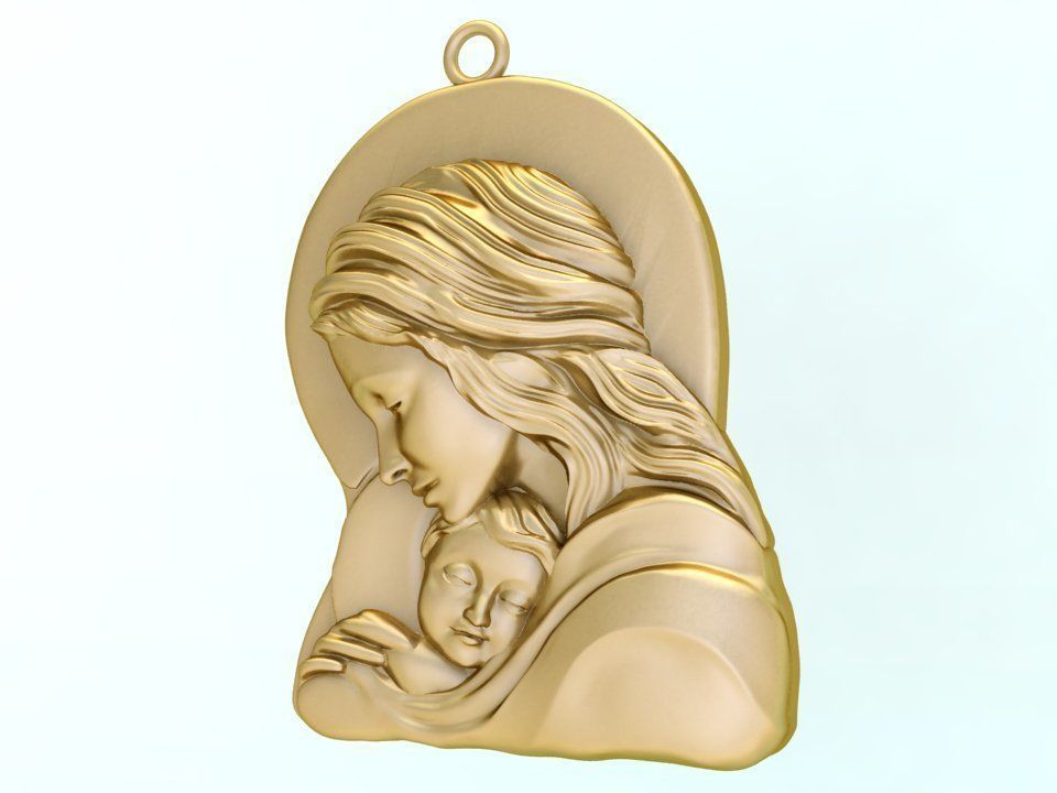 Virgin Mary and Child Pendant - Religious Catholic Jewelry 3D print model_1