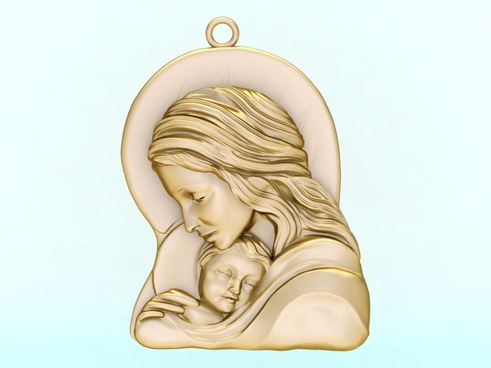 Virgin Mary and Child Pendant - Religious Catholic Jewelry 3D print model_4