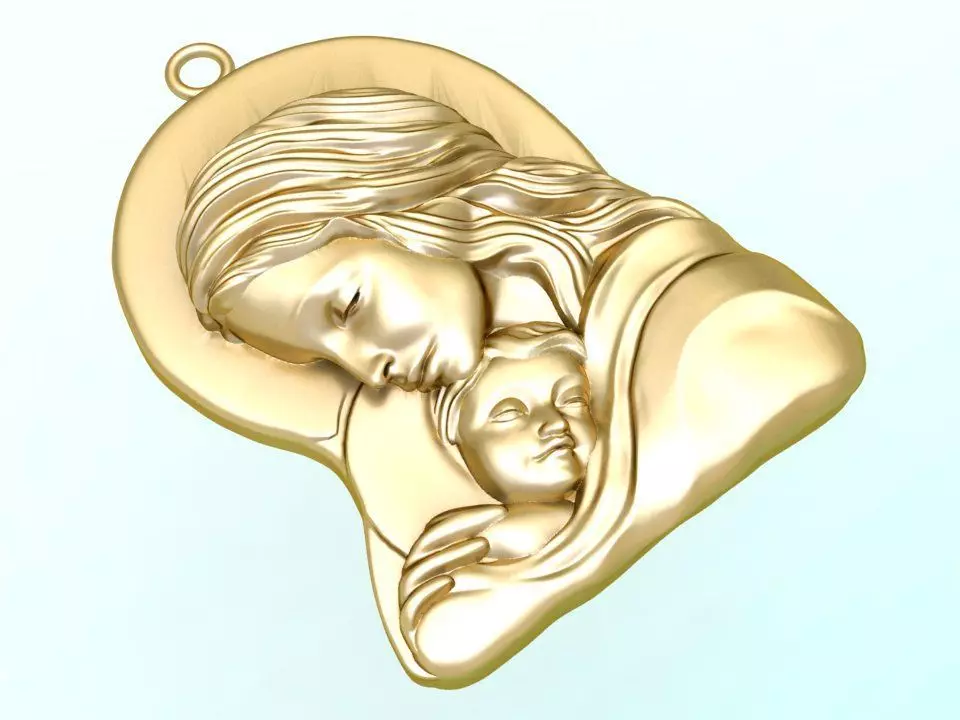 Virgin Mary and Child Pendant - Religious Catholic Jewelry 3D print model_0