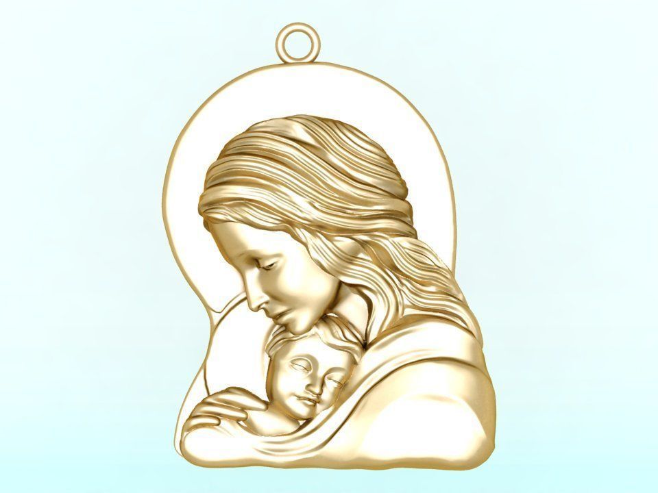 Virgin Mary and Child Pendant - Religious Catholic Jewelry 3D print model_3