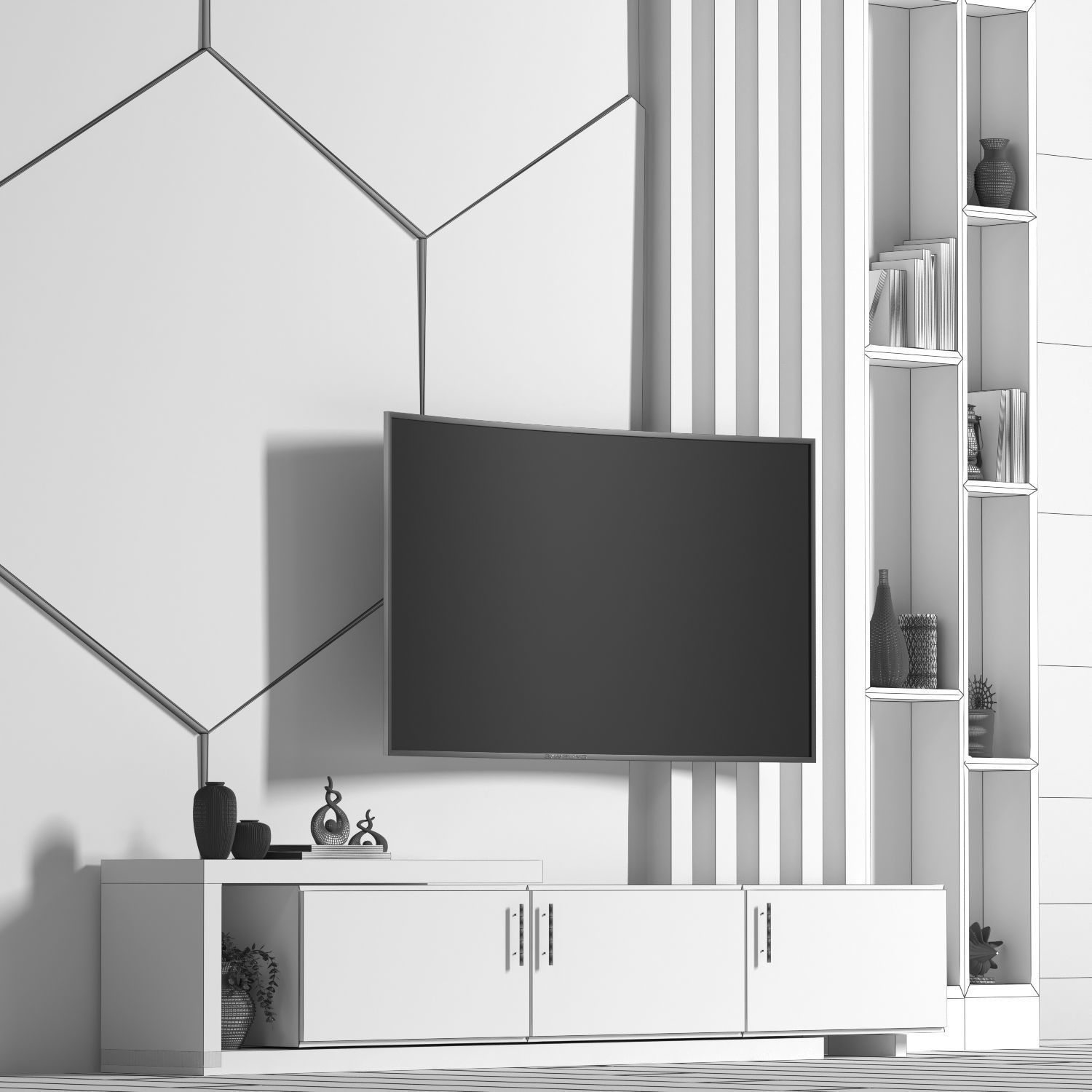 tv wall 3D model_2