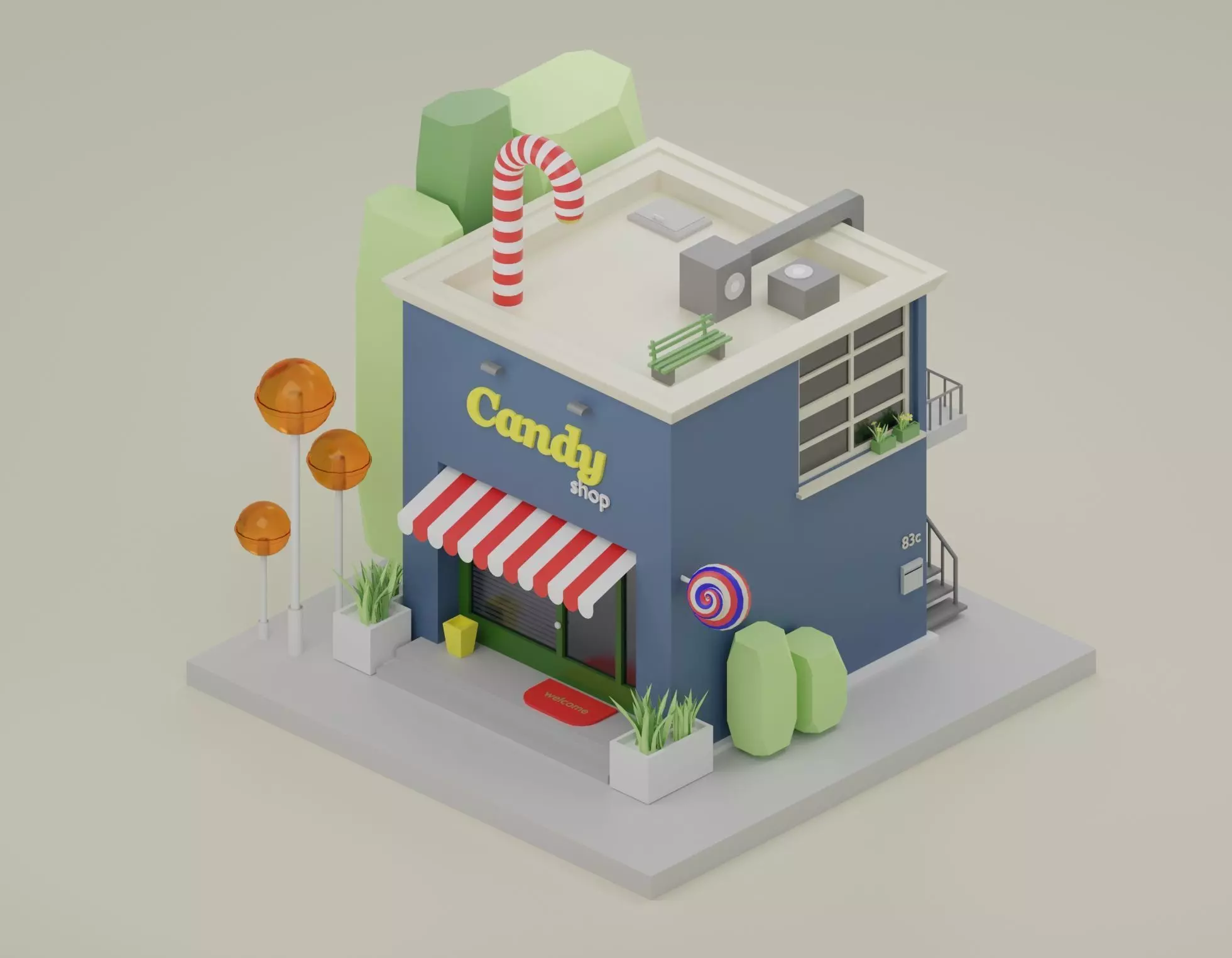 CandyShop building with candy store Free 3D model_0
