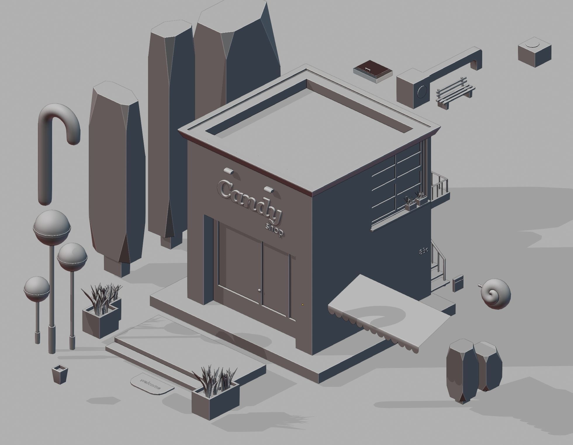 CandyShop building with candy store Free 3D model_2