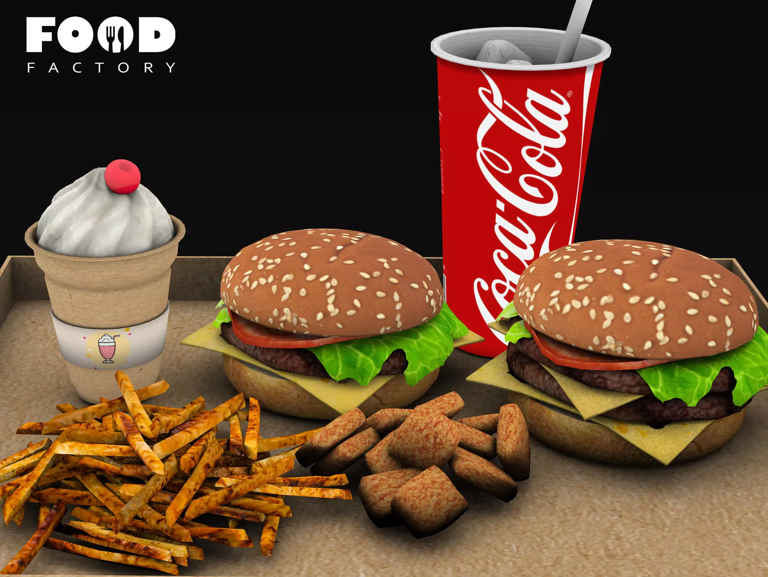 Fast food menu Low-poly 3D model_0