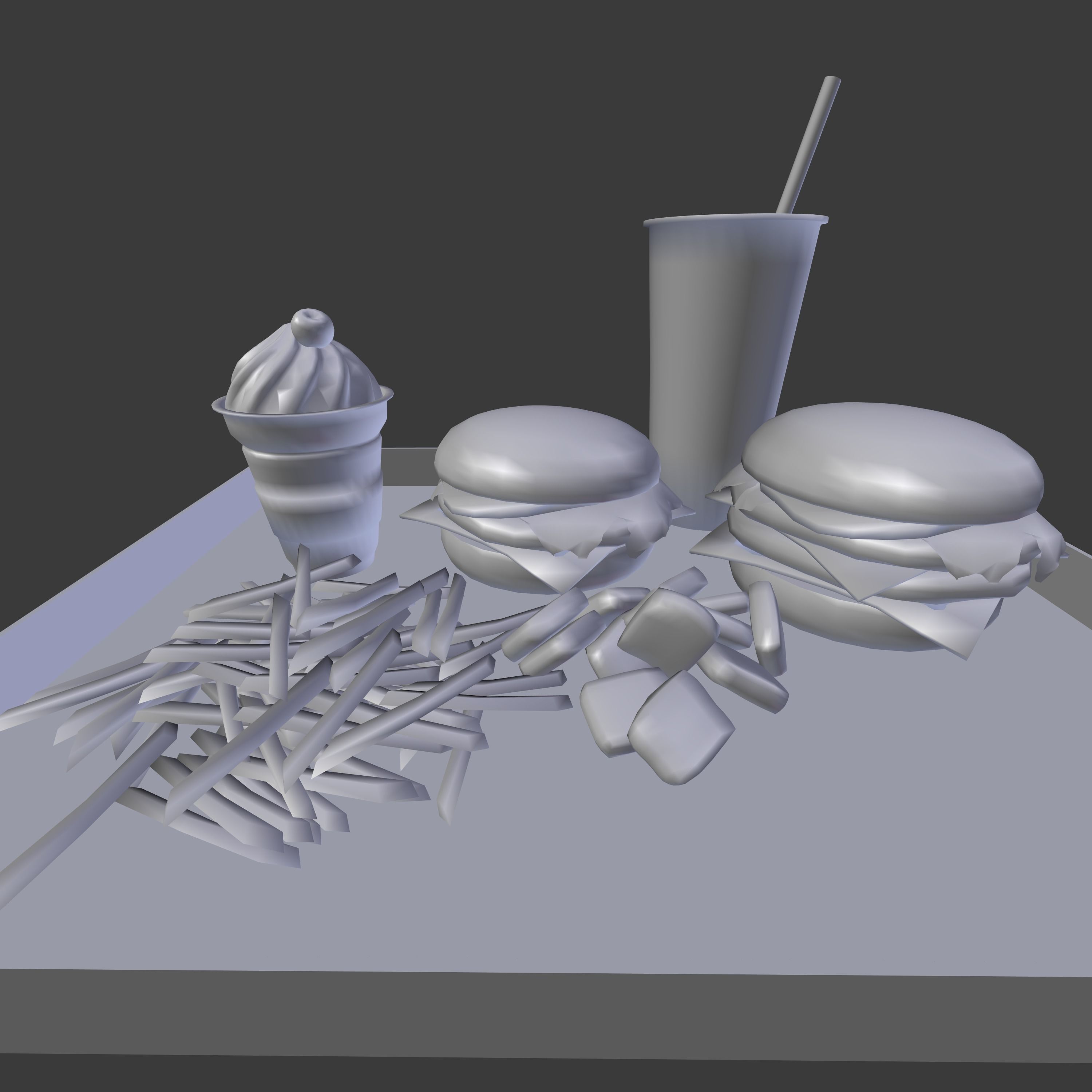 Fast food menu Low-poly 3D model_1
