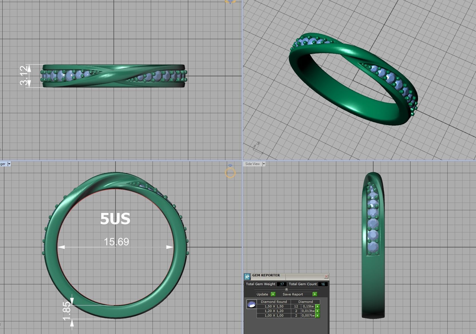 Mobius Diamond Wedding Band Women Ring 3dmodel 3mm wide 3D print model_14