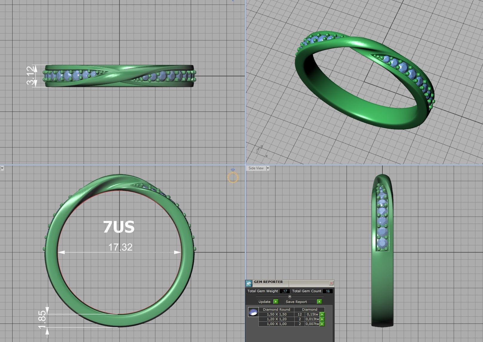 Mobius Diamond Wedding Band Women Ring 3dmodel 3mm wide 3D print model_15