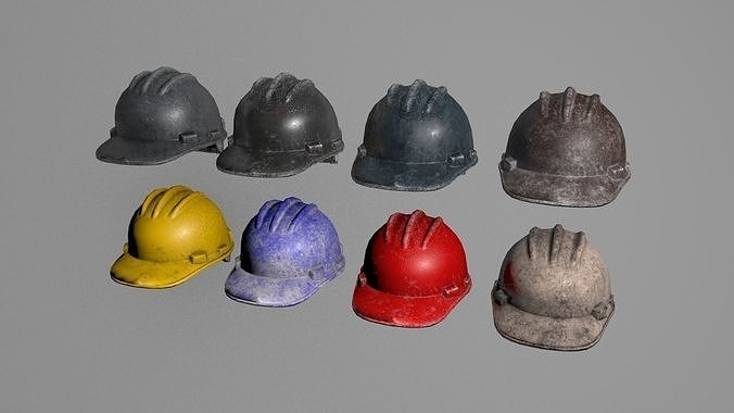 Helmet different colored hard hats Low-poly 3D model