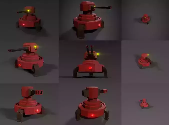 Three Gun Turrets Low-poly 3D model