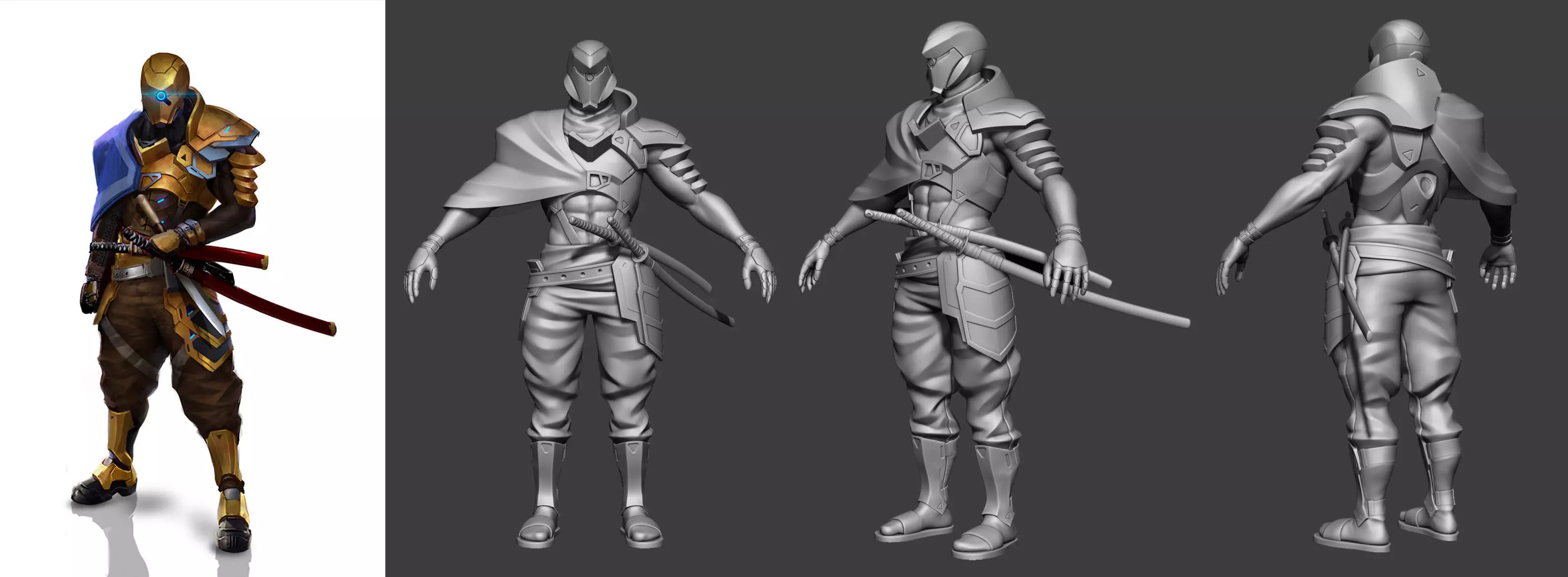 Stylized Samurai 3D Model Mobile and PC Full Animations Low-poly 3D model_0