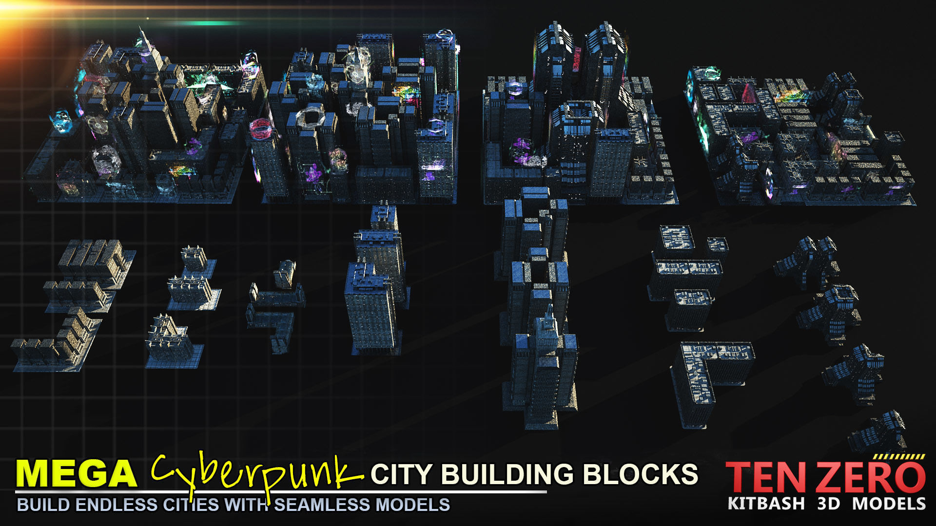 MEGA CYBERPUNK CITY BUILDING BLOCKS 3D model_1