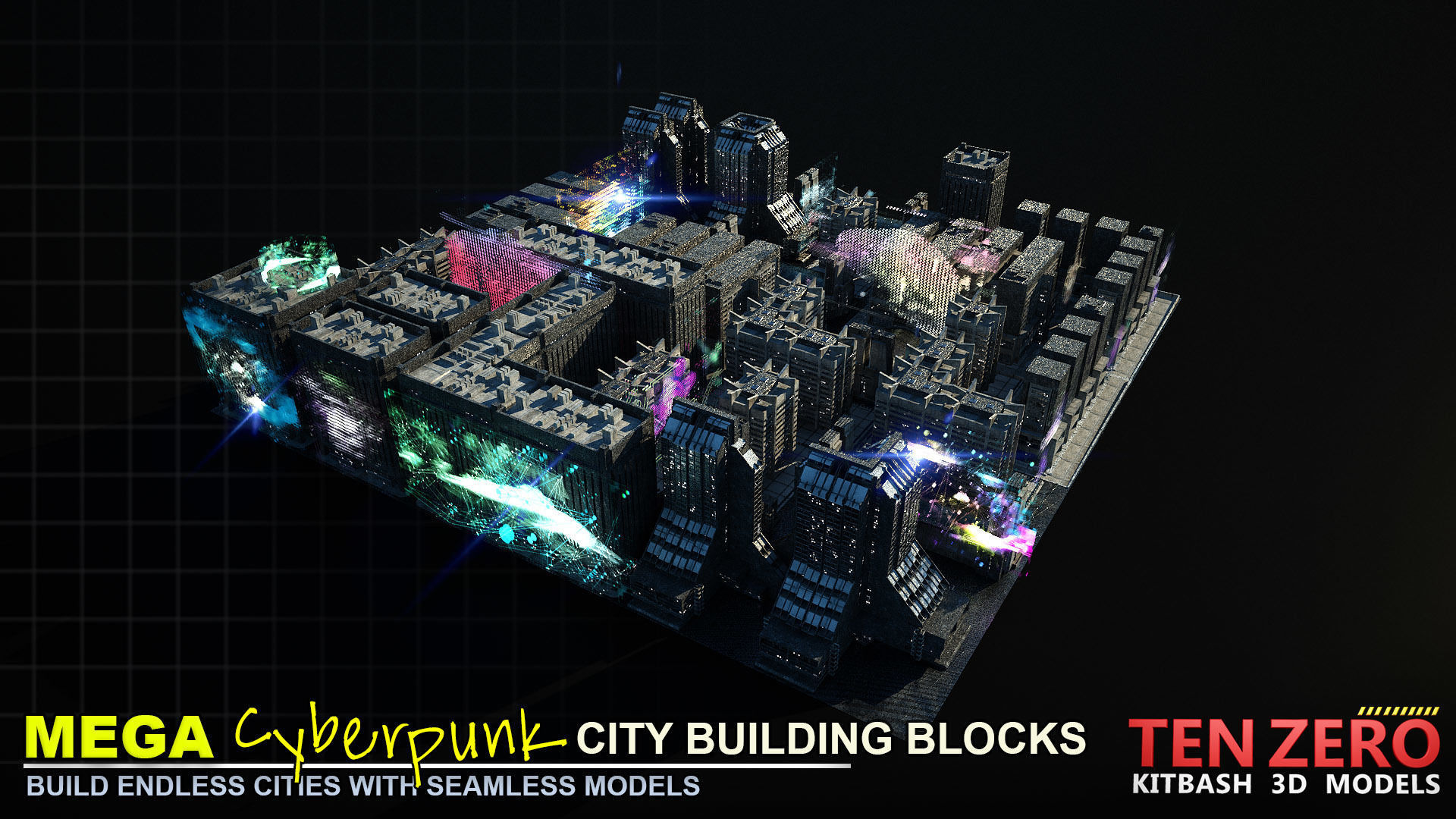 MEGA CYBERPUNK CITY BUILDING BLOCKS 3D model_4