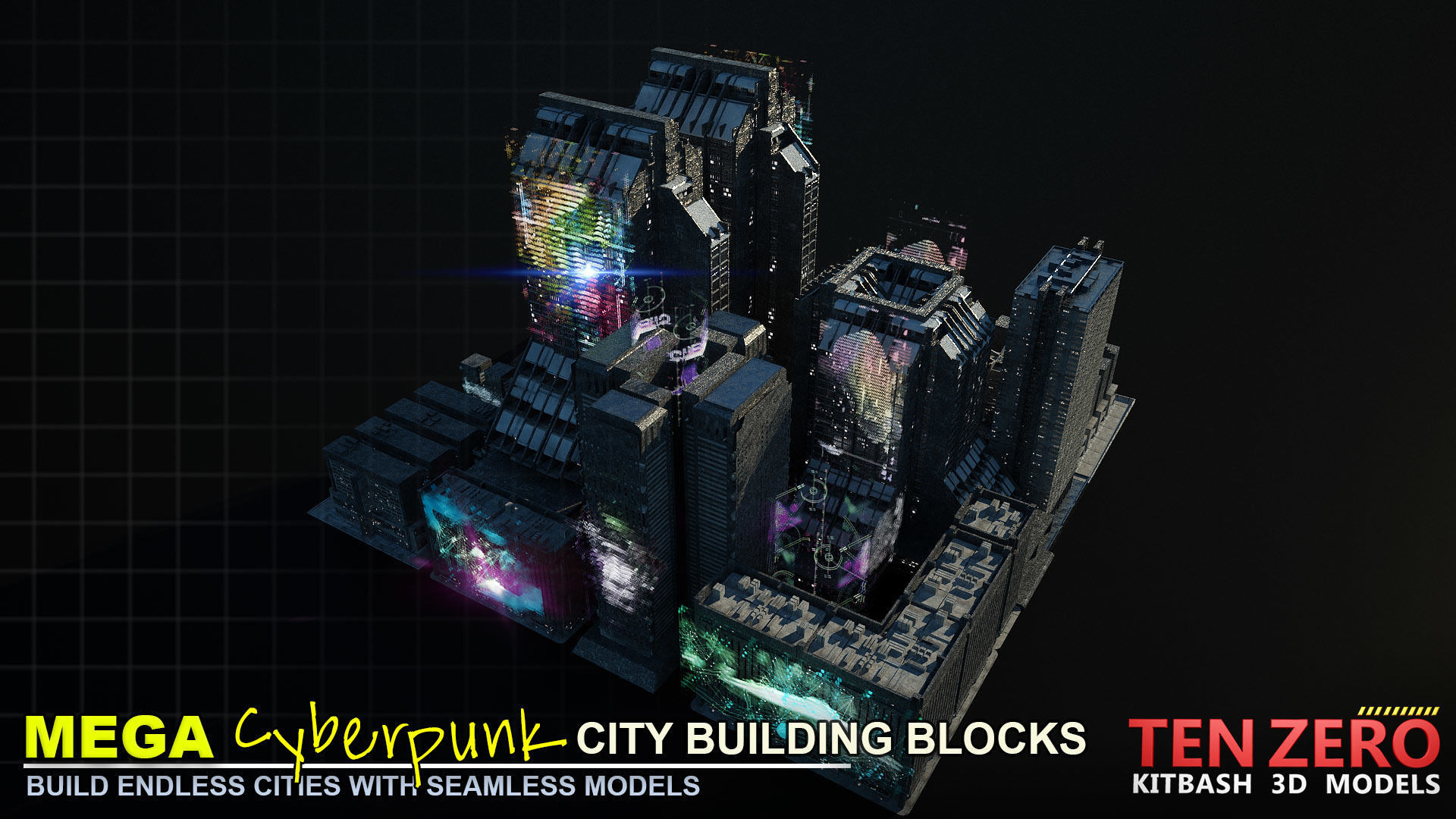 MEGA CYBERPUNK CITY BUILDING BLOCKS 3D model_2