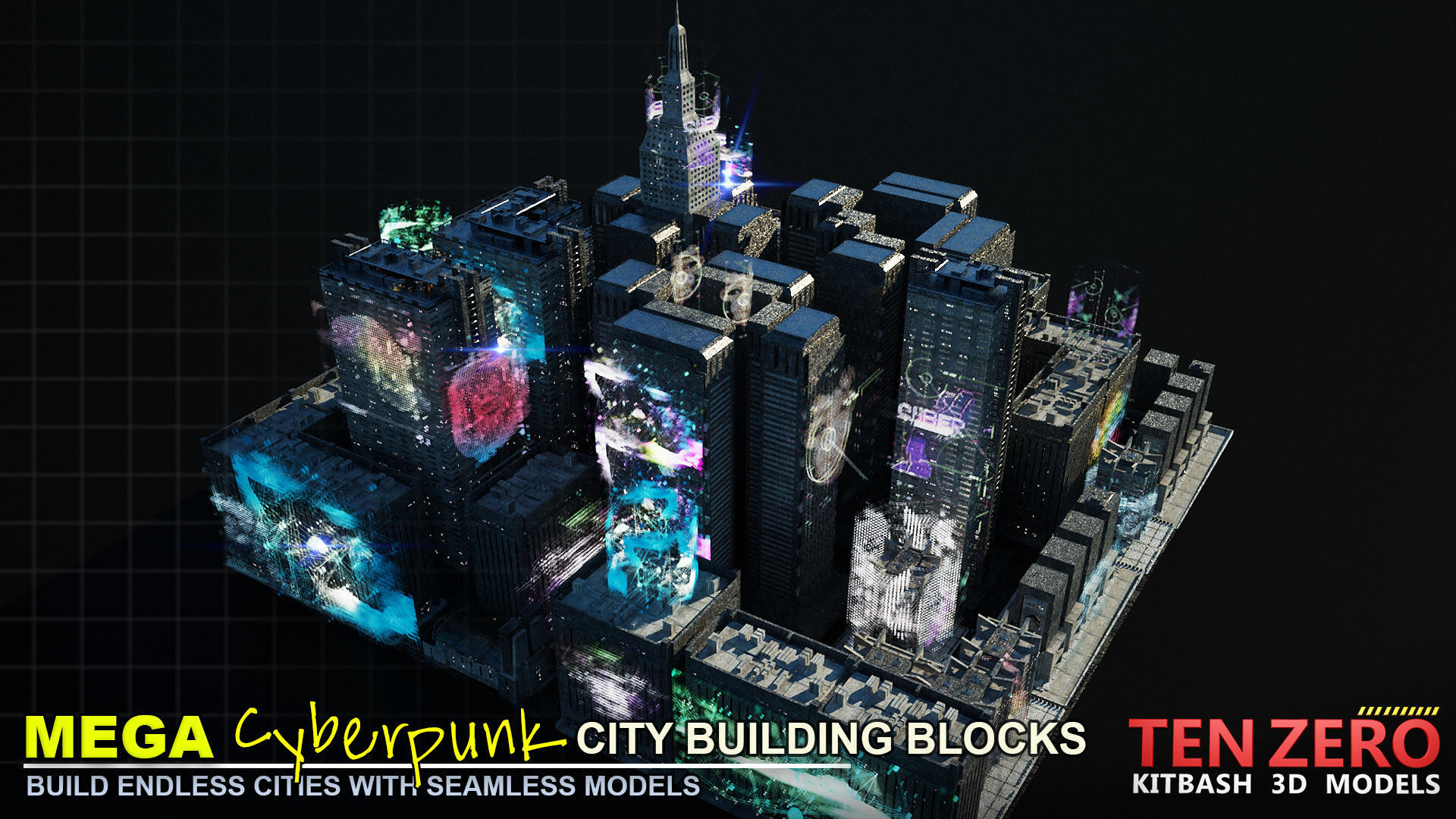 MEGA CYBERPUNK CITY BUILDING BLOCKS 3D model_3