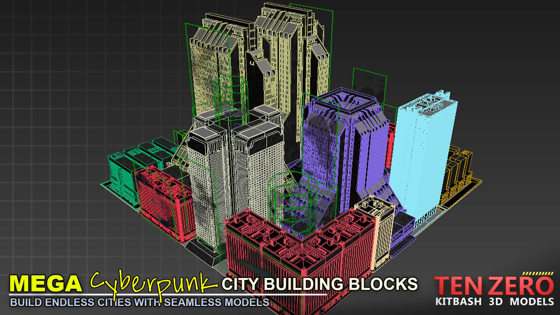 MEGA CYBERPUNK CITY BUILDING BLOCKS 3D model_6