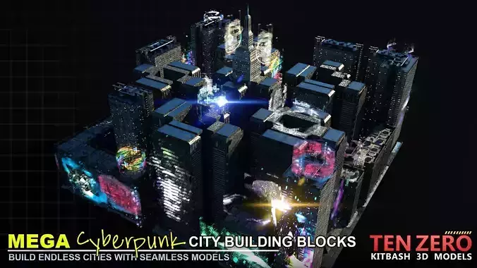 MEGA CYBERPUNK CITY BUILDING BLOCKS 3D model