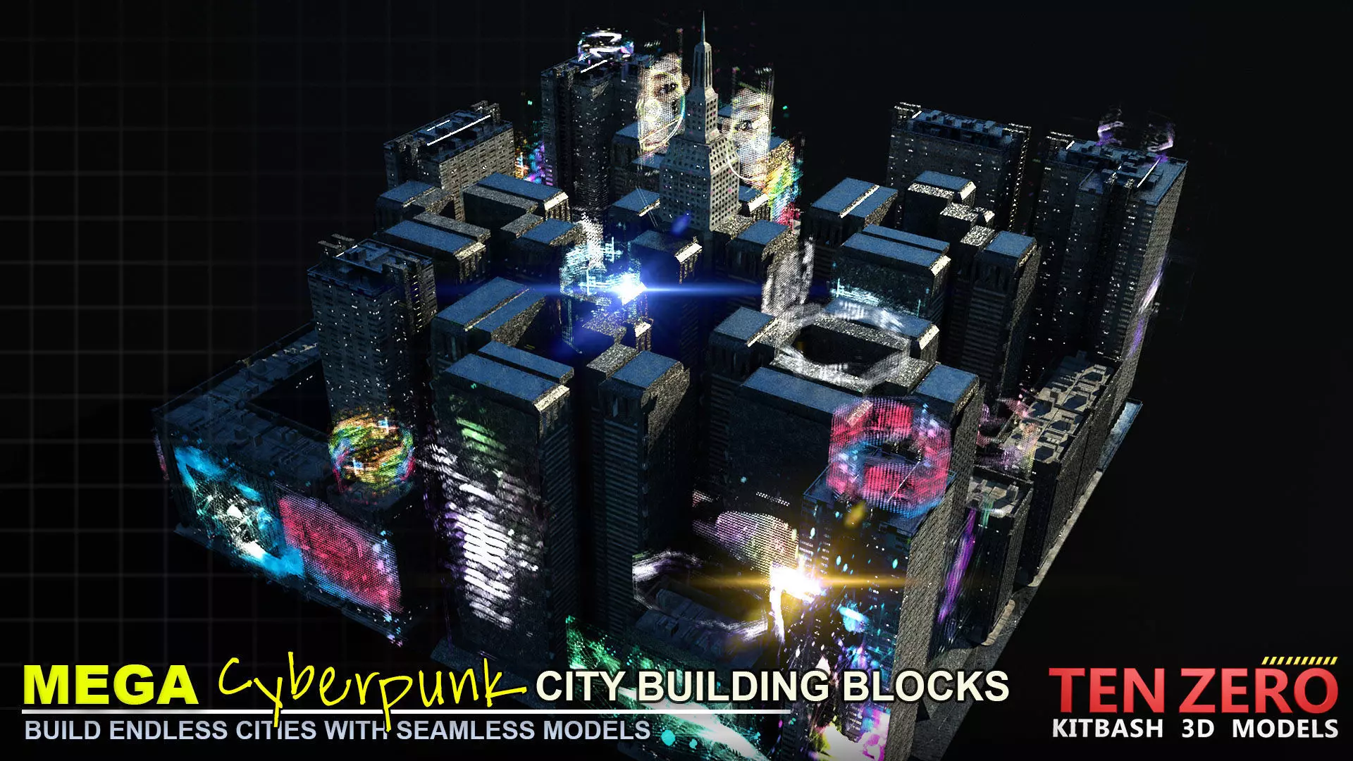 MEGA CYBERPUNK CITY BUILDING BLOCKS 3D model_0