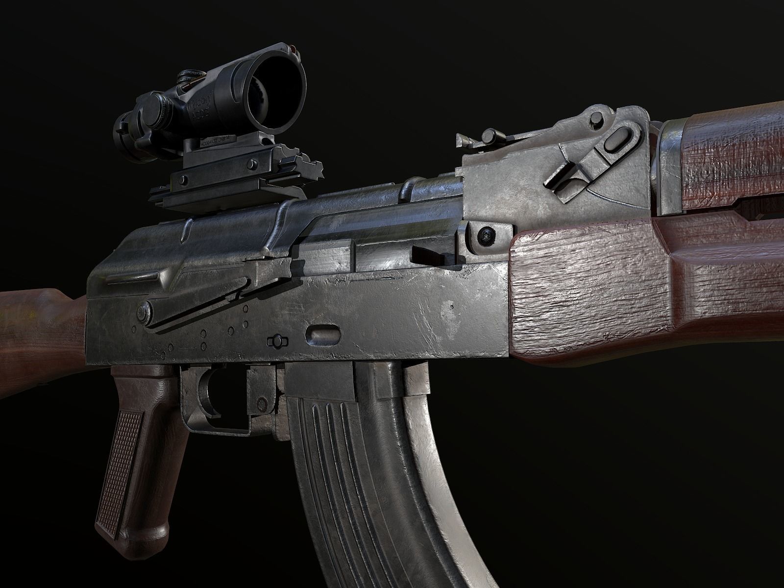 AK-47 Rifle with Acog Scope PBR Low-poly 3D model_6
