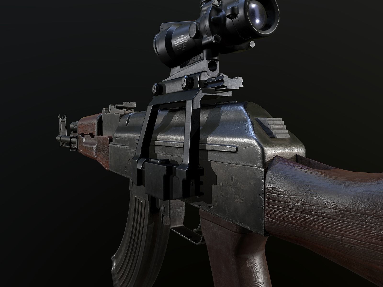 AK-47 Rifle with Acog Scope PBR Low-poly 3D model_2