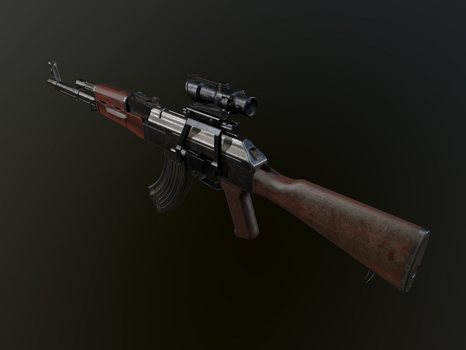 AK-47 Rifle with Acog Scope PBR Low-poly 3D model_5