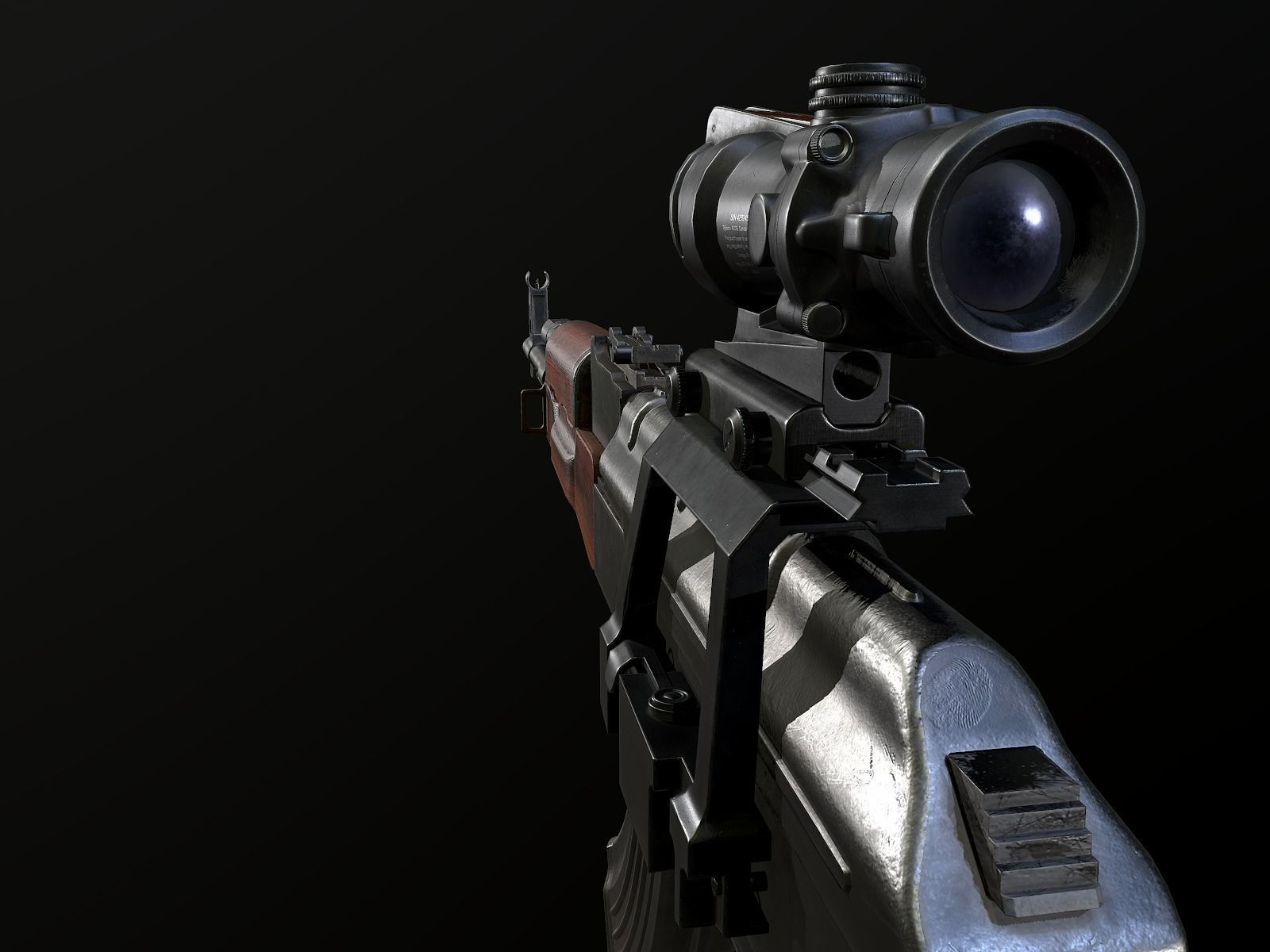 AK-47 Rifle with Acog Scope PBR Low-poly 3D model_8