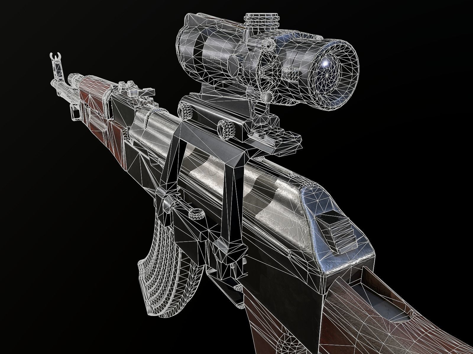 AK-47 Rifle with Acog Scope PBR Low-poly 3D model_9