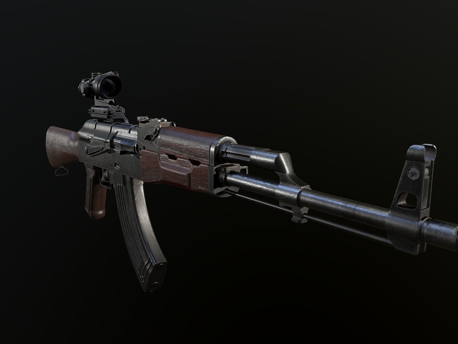 AK-47 Rifle with Acog Scope PBR Low-poly 3D model_4