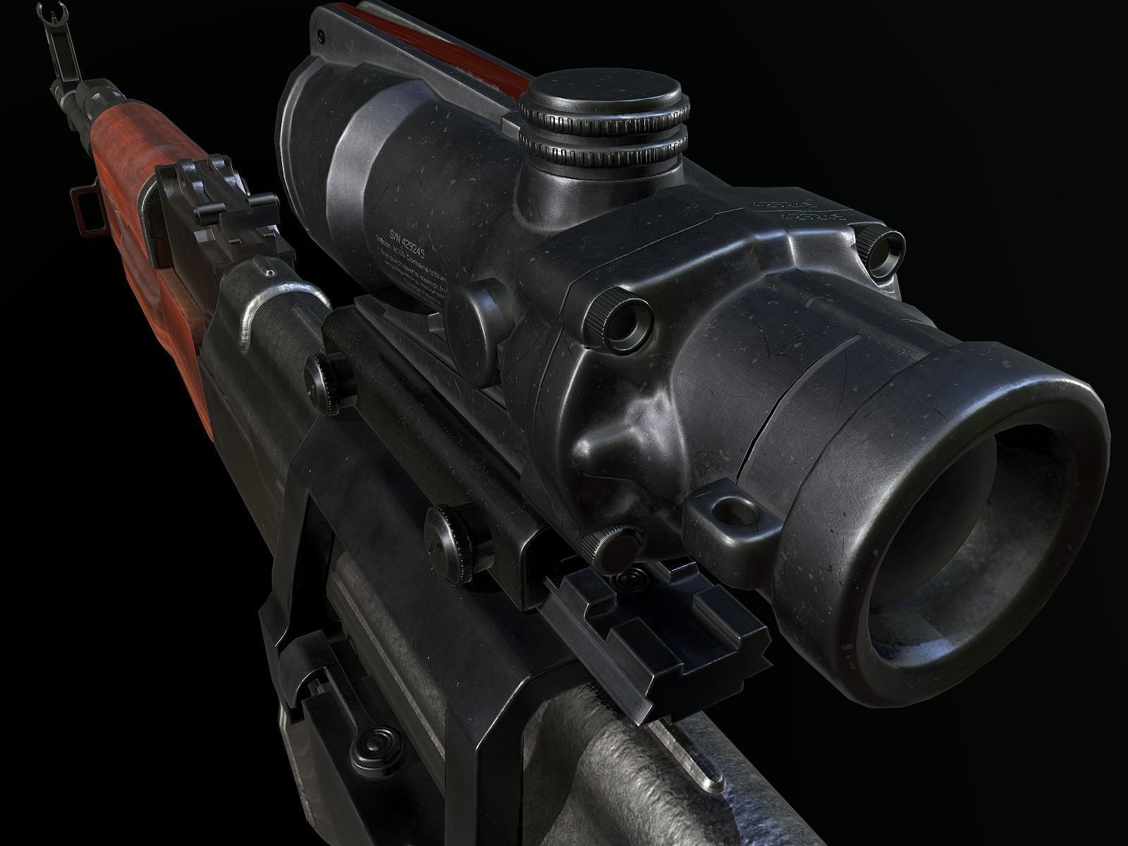 AK-47 Rifle with Acog Scope PBR Low-poly 3D model_7