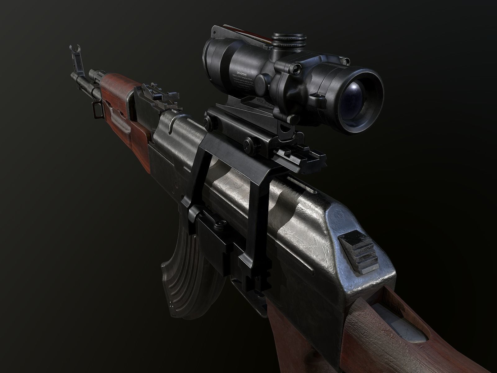 AK-47 Rifle with Acog Scope PBR Low-poly 3D model_1