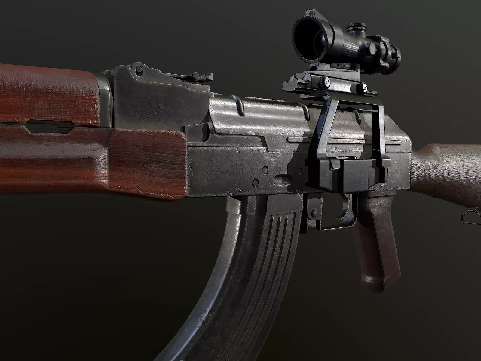 AK-47 Rifle with Acog Scope PBR Low-poly 3D model_0