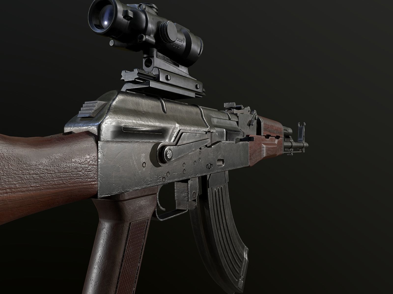 AK-47 Rifle with Acog Scope PBR Low-poly 3D model_3