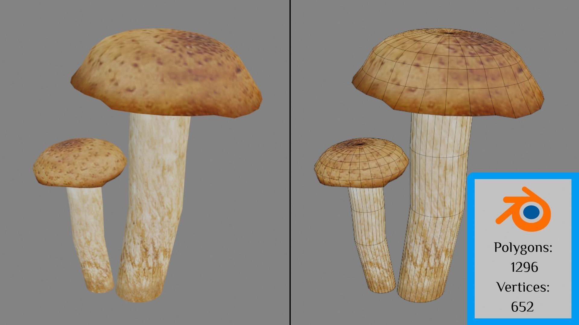 Mushrooms in field with grass and rocks Low-poly 3D model_8