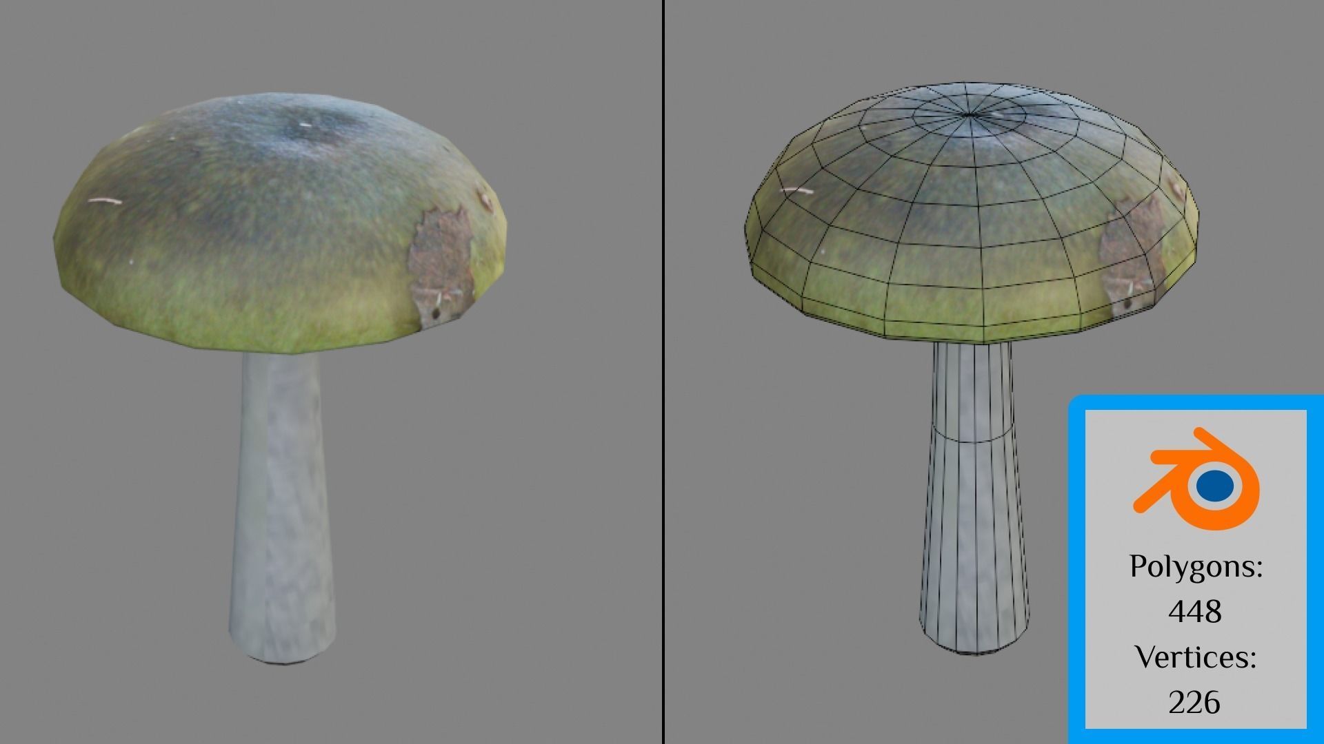Mushrooms in field with grass and rocks Low-poly 3D model_4