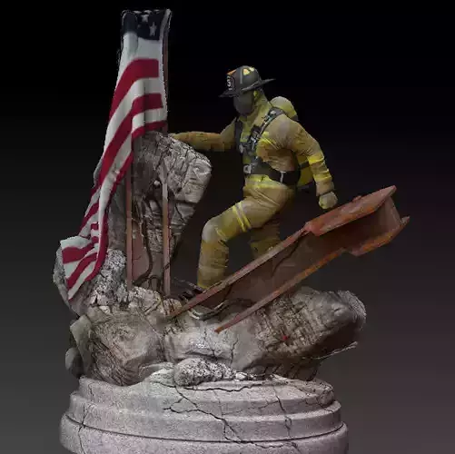 Fireman climbing in rubble after September 11th