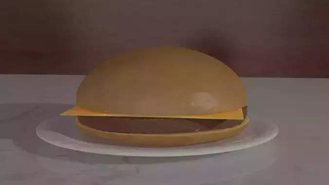 Low-Poly Realistic Burger hamburger with cheese on plate